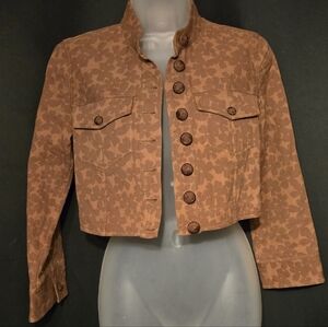 Vintage/rare Women's intuitions  Brown Flower  Cropped Jacket Size 2 100%cotton